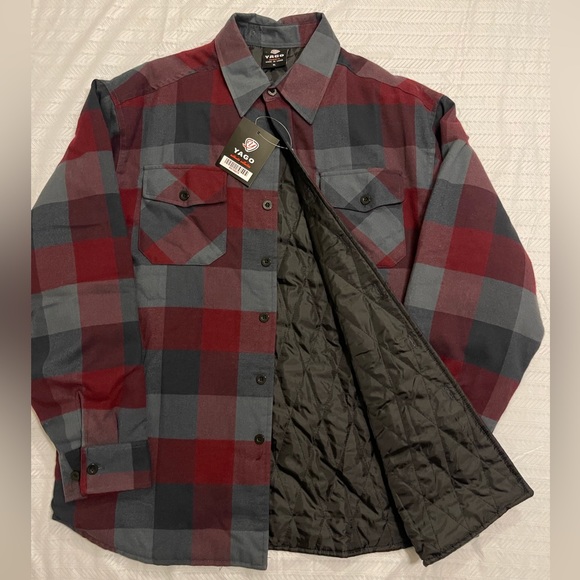 YAGO Men's Quilted Lining Button Up Plaid Flannel Shirt Jacket with Side Pockets - Picture 2 of 5